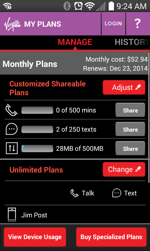 Virgin Mobile Custom Cell Phone Plan Screen Shot